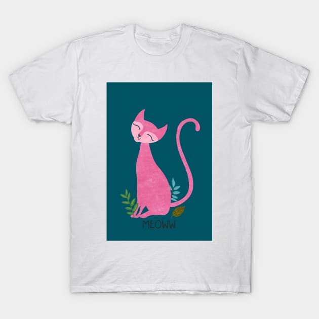 Pink kitten on a green color T-Shirt by mikath